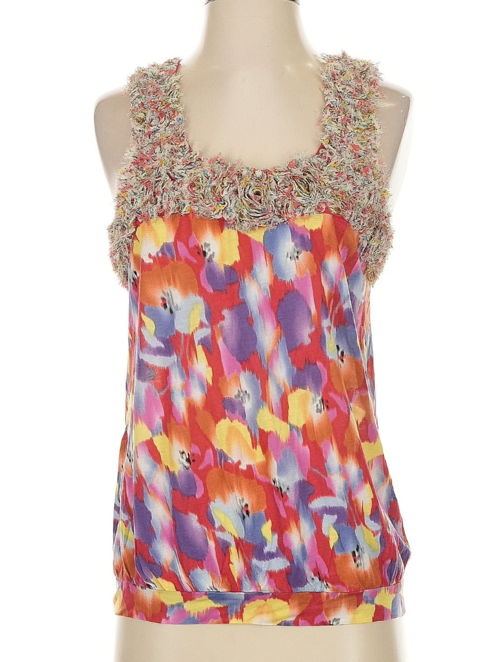 Anthropologie One September Floral Rosette Textured Tank Top Boho Artsy Size S